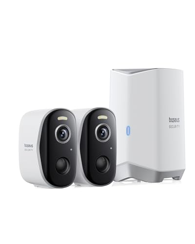 Baseus Wireless Cameras for Home Security, N1 2-Cam Kit with 2K Clarity, No Monthly Fee, 16TB Expandable Local Storage, 210-Day Battery Life, Compatible with Alexa/Google Home, Light Grey