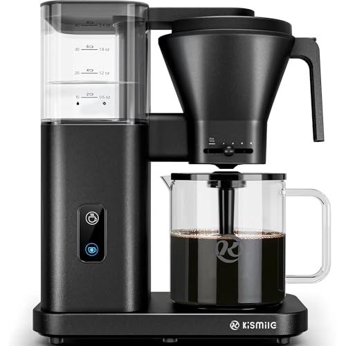 Kismile SCA-Certified 8 Cup Drip Coffee Maker, Pour Over Coffee Machine with 3s Instant Heat 197&ndash;205℉, Adjustable Flow Control, Removable Water Tank, Deep Cold Brew & 40 Min Keep Warm (Black)