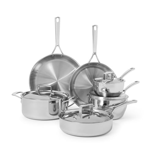 Sur La Table Classic 5-Ply Stainless Steel 10-Piece Cookware Set, Silver