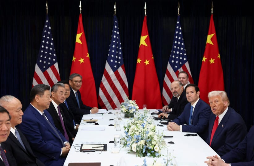 US President Donald Trump, accompanied by Secretary of State Marco Rubio, and Secretary of Commerce Howard Lutnick, attends a bilateral meeting with Chinese President Xi Jinping, accompanied by Chinese Foreign Minister Wang Yi, in South Korea, October 30, 2025. (credit: REUTERS/EVELYN HOCKSTEIN) US President Donald Trump, accompanied by Secretary of State Marco Rubio, and Secretary of Commerce Howard Lutnick, attends a bilateral meeting with Chinese President Xi Jinping, accompanied by Chinese Foreign Minister Wang Yi, in South Korea, October 30, 2025. (credit: REUTERS/EVELYN HOCKSTEIN)