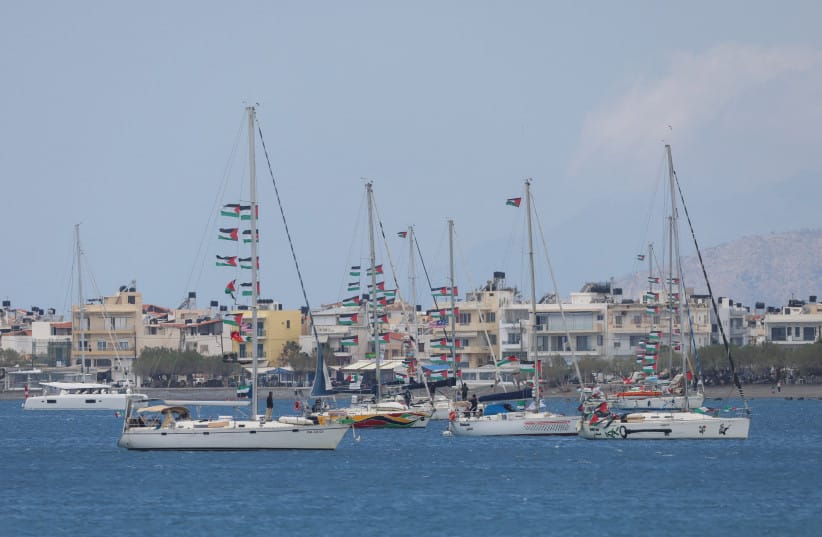 Vessels of the Global Sumud Flotilla, which was intercepted on international waters by the Israeli Navy, sail off the city of Ierapetra, on the island of Crete, Greece, May 1, 2026. (credit: REUTERS/STEFANOS RAPANIS)