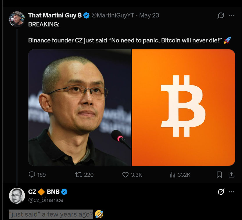 Bitcoin Will ‘Never Die’ And There’s No ‘Need’ To Panic Post Draws Crypto Billionaire Changpeng Zhao’s Attention: Here’s What He Said