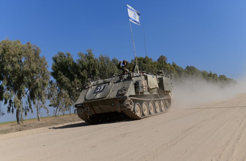  IDF armored forces at a staging area in southern Israel near the border with Gaza. January 01, 2024. (credit: TOMER NEUBERG/FLASH90)