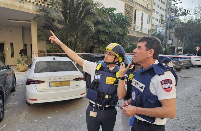 Bin at an impact strike in Bnei Brak during Roaring Lion Operation: ''Every call is an entire world.'' (credit: MDA Operational Unit) Bin at an impact strike in Bnei Brak during Roaring Lion Operation: ''Every call is an entire world.'' (credit: MDA Operational Unit)