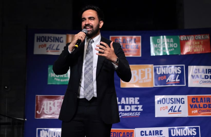 New York City Mayor Zohran Mamdani speaks during a primary-night watch party for NYC Congressional candidate Claire Valdez at 99 Scott Studio on June 23, 2026 in the East Williamsburg neighborhood of the Brooklyn borough in New York City.  (credit: JTA/Michael M. Santiago/Getty Images)
