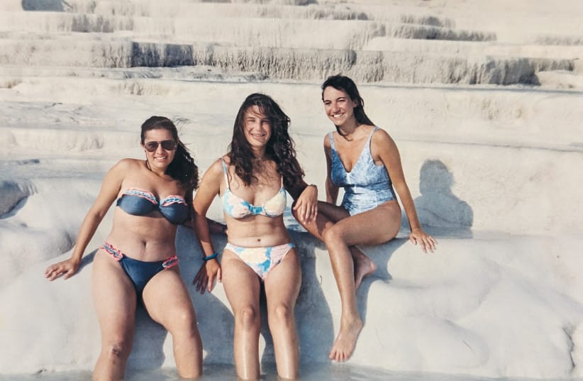 THE THREE FRIENDS during their backpacking days in Pamukkale, Turkey, in 1994. More than three decades later, they reunited for a birthday adventure in the Azores.  (credit: ILANA SRAIER-PHILLIPS)