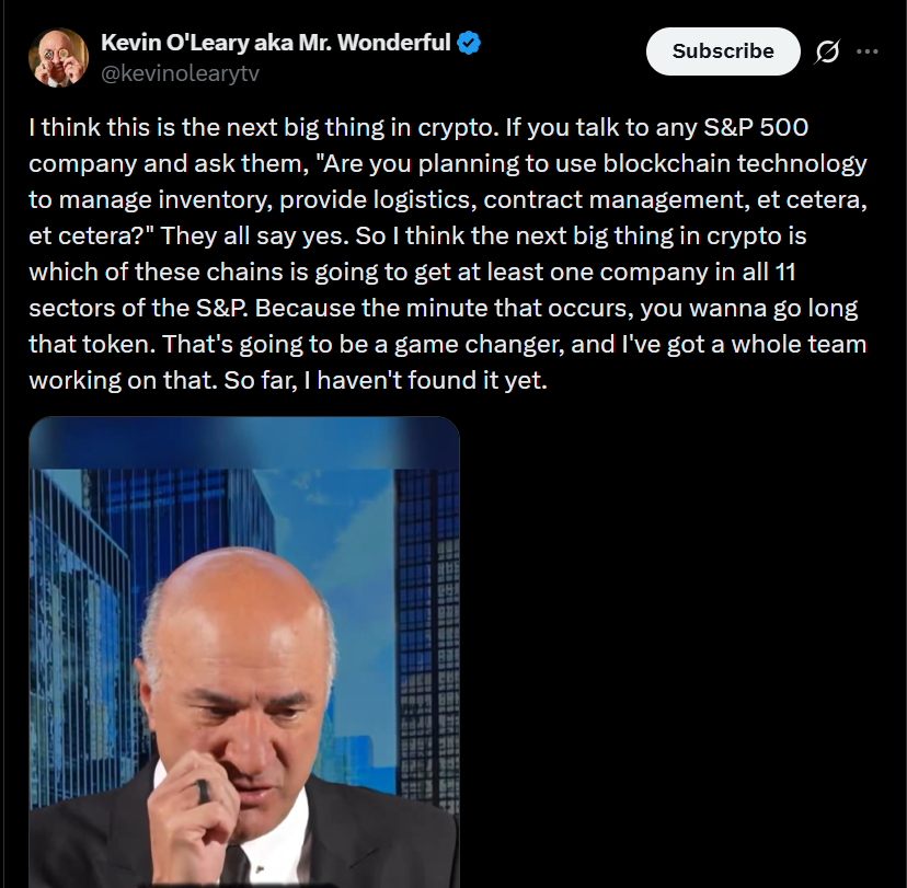 Kevin O’Leary Says The Biggest Crypto Opportunity May Be Hiding Inside S&P 500