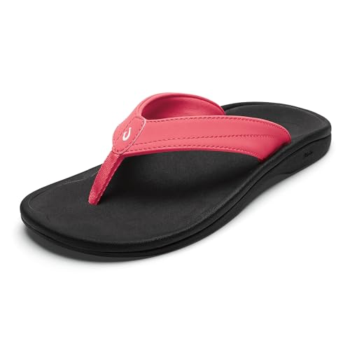 OLUKAI Ohana Women's Sandals, Water Resistant Flip Flops with Arch Support, Lightweight Comfort for Beach & Travel, Enhanced Traction for Wet Surfaces, Hot Pink/Black, 7