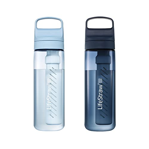 LifeStraw Go Series &mdash; Water Filter Bottle 2-Pack for Travel and Everyday Use Removes Bacteria, Parasites and Microplastics, Improves Taste, 22 oz 2-Pack, Icelandic Blue and Aegean Sea