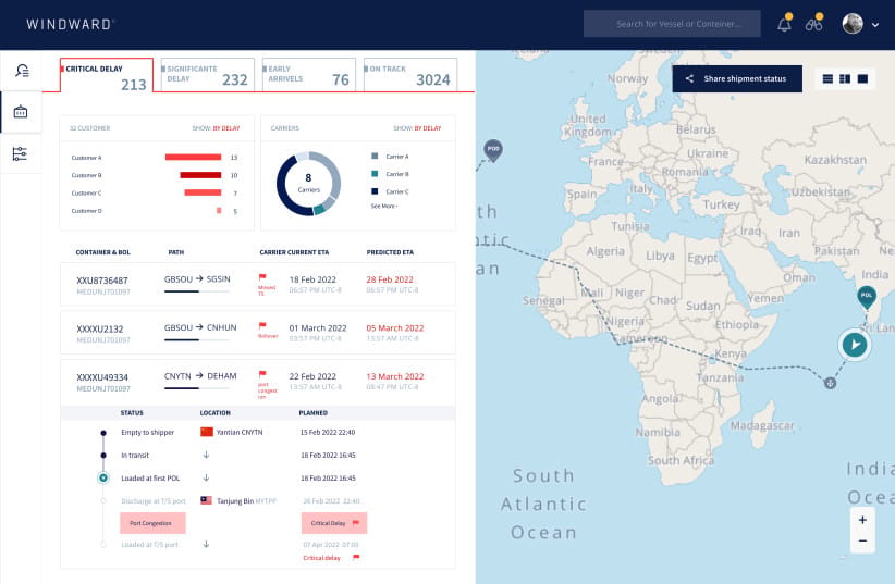 Wayward.io's ny Windward, who uses their AI solutions to transform global maritime trade, launched its Ocean Freight Visibility solution. (credit: WINDWARD) Wayward.io's ny Windward, who uses their AI solutions to transform global maritime trade, launched its Ocean Freight Visibility solution. (credit: WINDWARD)