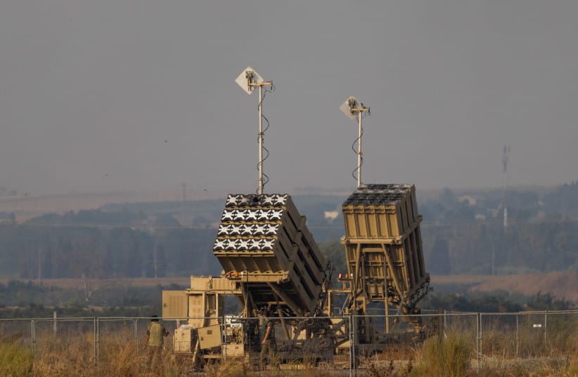 Iron Dome batteries are seen stationed near the southern Israeli city of Sderot, August 6, 2022 (credit: YONATAN SINDEL/FLASH90)