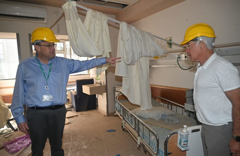 Touring Soroka Medical Center after making a $100 million contribution to rebuild the ward directly hit by Iranian ballistic missile. (credit: RACHEL DAVID/SOROKA)