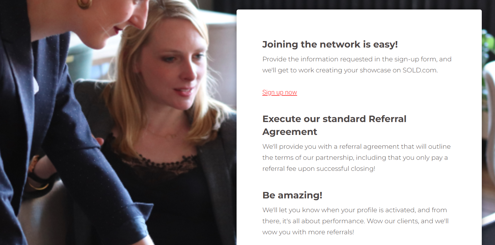 Joining Sold.com process outlined on Sold.com landing page.