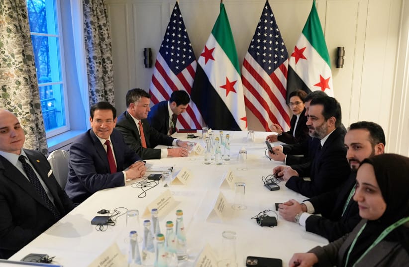 US Secretary of State Marco Rubio meets with Syrian Foreign Minister Asaad al-Shibani in Munich, Germany, February 13, 2026, on the sidelines of the Munich Security Conference. (credit: ALEX BRANDON/POOL VIA REUTERS)