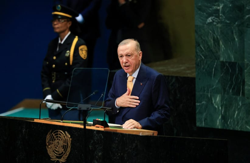 Turkey's President Recep Tayyip Erdogan addresses the 81st United Nations General Assembly at UN headquarters in New York City, US, September 22, 2026. (credit: REUTERS/BRENDAN MCDERMID) Turkey's President Recep Tayyip Erdogan addresses the 81st United Nations General Assembly at UN headquarters in New York City, US, September 22, 2026. (credit: REUTERS/BRENDAN MCDERMID)