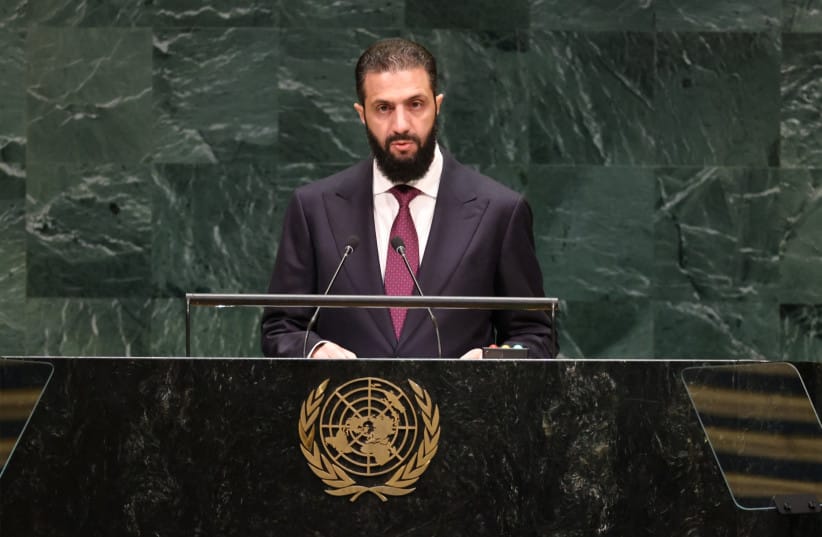 Syria's President Ahmed al-Sharaa addresses the 81st United Nations General Assembly (UNGA) at UN headquarters in New York City, US, September 23, 2026. (credit: REUTERS/CAITLIN OCHS)