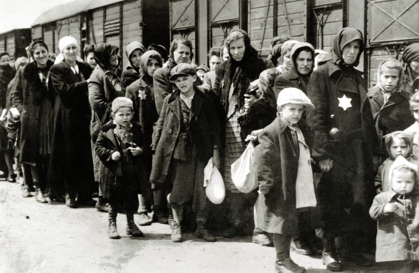 The arrival of Hungarian Jews in Auschwitz-Birkenau, in German-occupied Poland, June 1944. (credit: Galerie Bilderwelt/Getty Images)