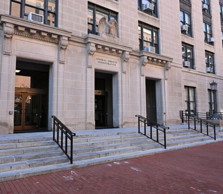 Archive: main entrance to GSA headquarters at1800 F Street NW, Washington, February10,2025. G. Edward Johnson, CC BY4.0, resized.
