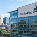 The Hartford name and stag on a modern insurance office building