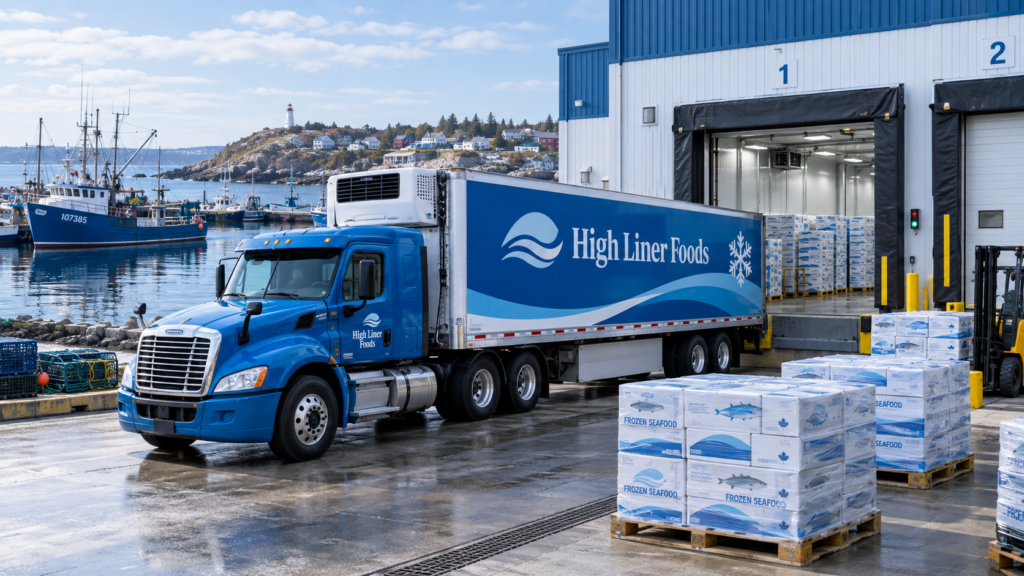 High Liner Foods refrigerated truck at a seafood distribution facility