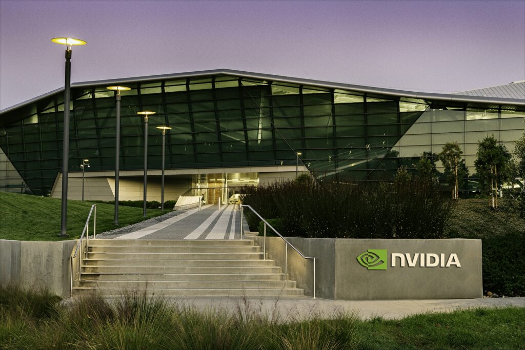 Nvidia headquarters building and sign in Santa Clara, California