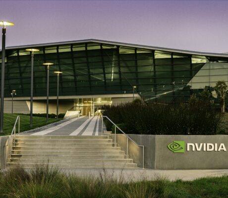 Nvidia headquarters building and sign in Santa Clara, California