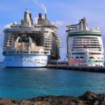 Royal Caribbean ships Allure of the Seas and Adventure of the Seas at CocoCay, Bahamas, in 2024