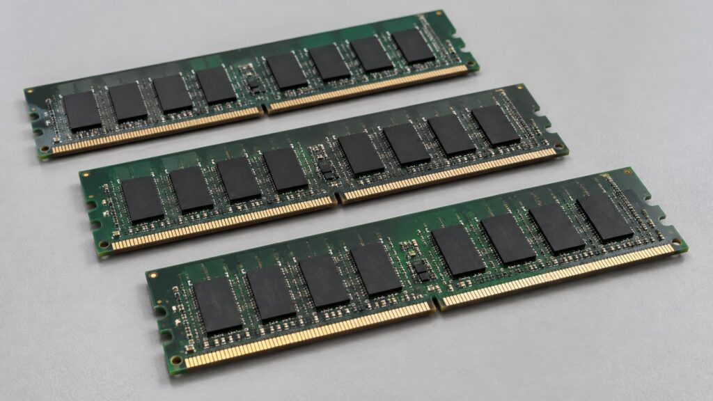 Computer memory modules on a gray surface