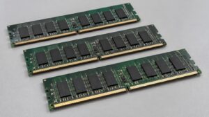 Computer memory modules on a gray surface