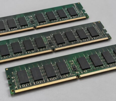 Computer memory modules on a gray surface