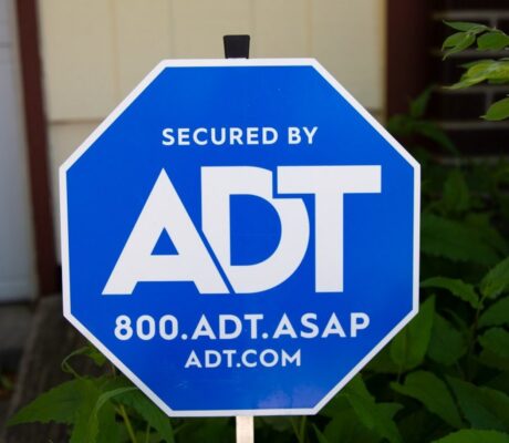 Blue ADT security yard sign, from ADT's media library.