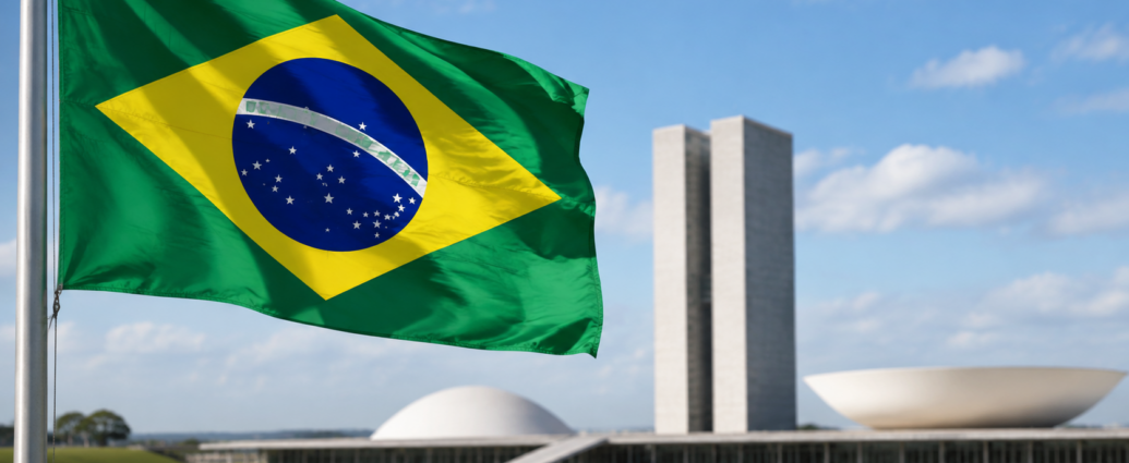 Brazilian flag outside a government building.
