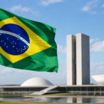 Brazilian flag outside a government building.