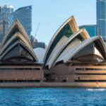 Archive photo: Sydney Opera House and city skyline, April 2023.