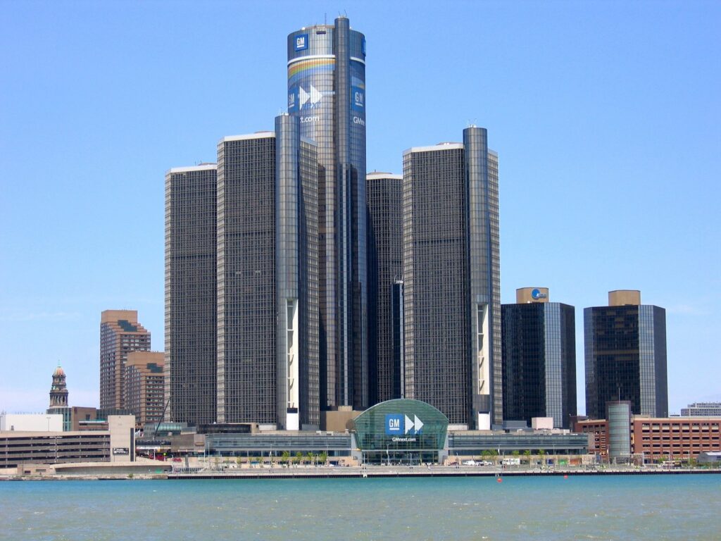 Detroit's Renaissance Center in May 2008 when it was GM's headquarters.