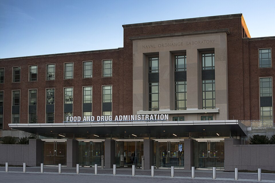 Archive photograph of the FDA entrance in Silver Spring, Maryland.