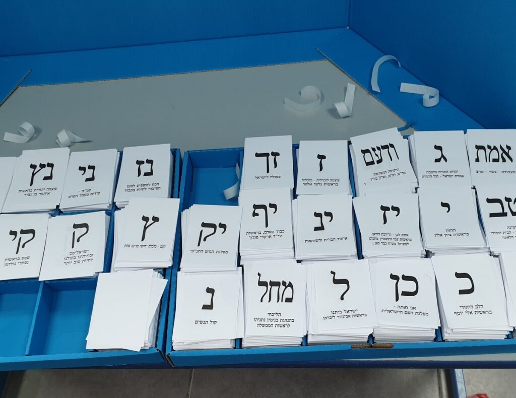 Archive ballot papers in Ramat Gan, Israel, March 2, 2020, not the 2026 election. Rakoon, CC0, resized.