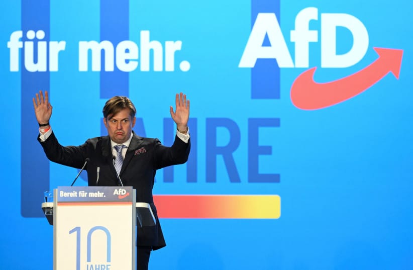  Maximilian Krah, Alternative for Germany (AfD) party member and member of the European Parliament of the Identity and Democracy (ID) group, speaks during the European election assembly 2023 of the Alternative for Germany (AfD) in Magdeburg, Germany, July 29, 2023. (credit: REUTERS/ANNEGRET HILSE)
