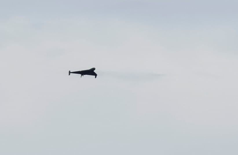 Russian drone flies in the sky over the city after a Russian drone strike, amid Russia's attack on Ukraine, in Kyiv, Ukraine November 2, 2024. (credit: REUTERS/GLEB GARANICH)