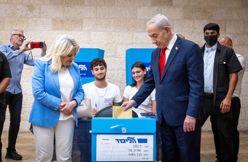 Israeli prime minister Benjamin Netanyahu and his wife Sara arrive to cast their vote at a polling station in Jerusalem on August 17, 2026, as party members vote in the Likud primary elections to determine the party’s Knesset list ahead of the Israeli general elections. (credit: CHAIM GOLDBERG/FLASH90) Israeli prime minister Benjamin Netanyahu and his wife Sara arrive to cast their vote at a polling station in Jerusalem on August 17, 2026, as party members vote in the Likud primary elections to determine the party’s Knesset list ahead of the Israeli general elections. (credit: CHAIM GOLDBERG/FLASH90)