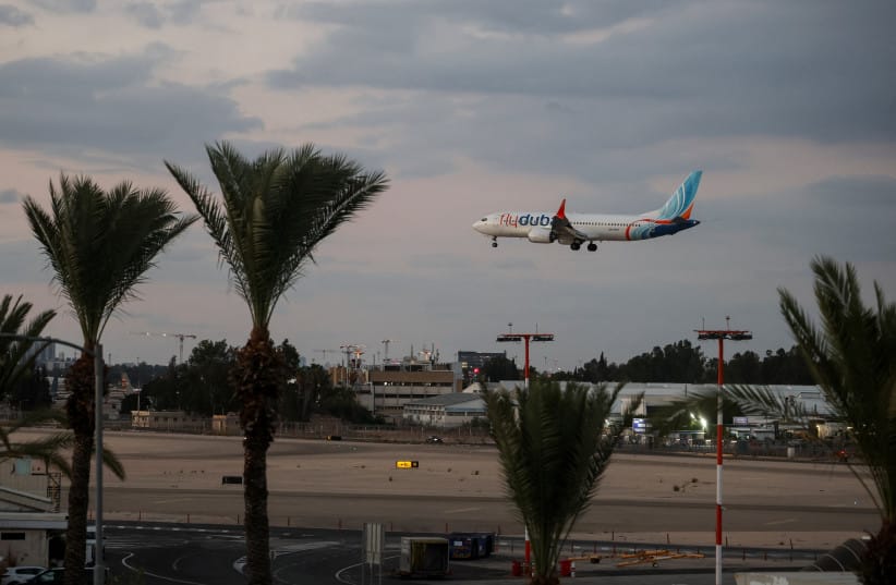 A plane, carrying passengers who were on the FlyDubai aircraft bound for Israel from the United Arab Emirates, which was diverted to Saudi Arabia following an emergency signal, arrives at the Ben Gurion International Airport, in Lod, near Tel Aviv, Israel, September 30, 2026. (credit: REUTERS/AMMAR AWAD)