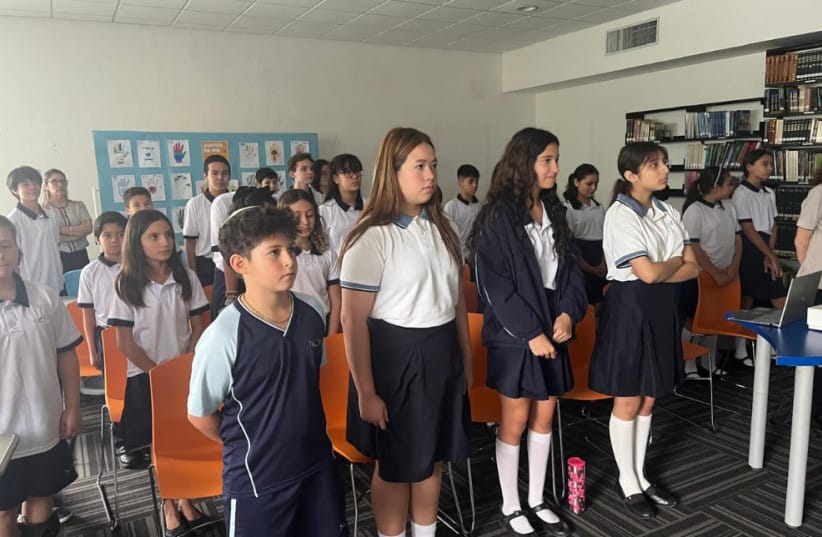 STUDENTS AT the Nuevo Colegio Israelita mark Oct. 7 in Monterrey, Mexico (credit: UnitEd)