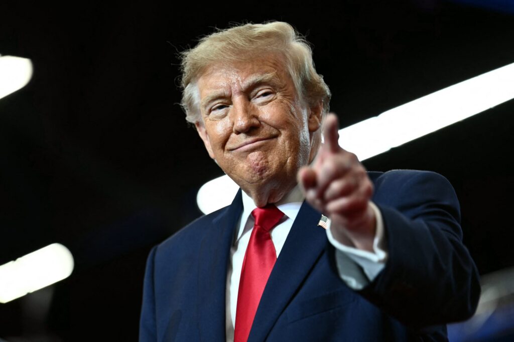 Donald Trump gesturing during a 2024 campaign event