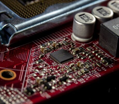 Electronic components on a computer motherboard. Illustrative archive, not identified as Panasonic products or an AIserver.