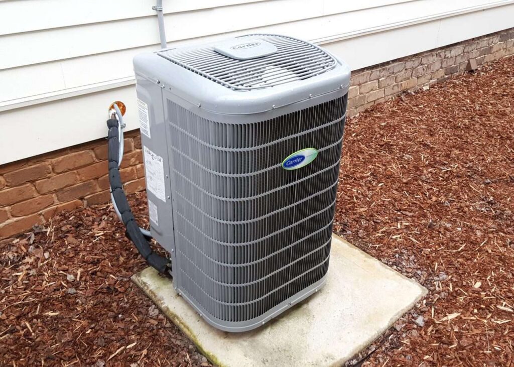 Archive photograph of a Carrier heat pump in January 2021; this is not a data-center cooling installation or an image from the current results announcement.