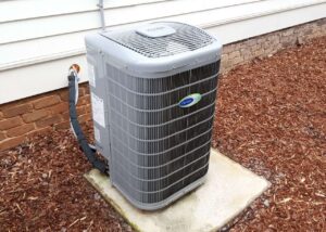 Archive photograph of a Carrier heat pump in January 2021; this is not a data-center cooling installation or an image from the current results announcement.