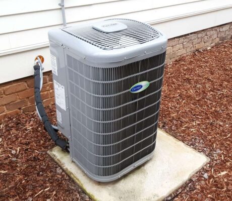 Archive photograph of a Carrier heat pump in January 2021; this is not a data-center cooling installation or an image from the current results announcement.
