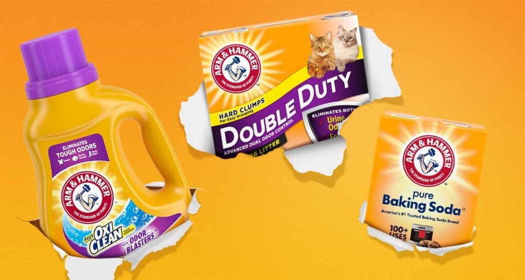 Arm & Hammer detergent, cat litter and baking soda products.