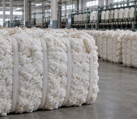 Cotton bales in a textile warehouse.