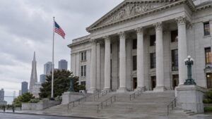 AI-generated illustrative courthouse scene, not a photograph of the case.
